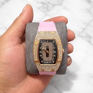 Women's Pink Crystal Accent Watch with Gold Case